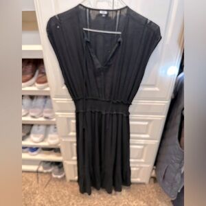 Rails black smocked short sleeve dress midi length linen fabric size Medium